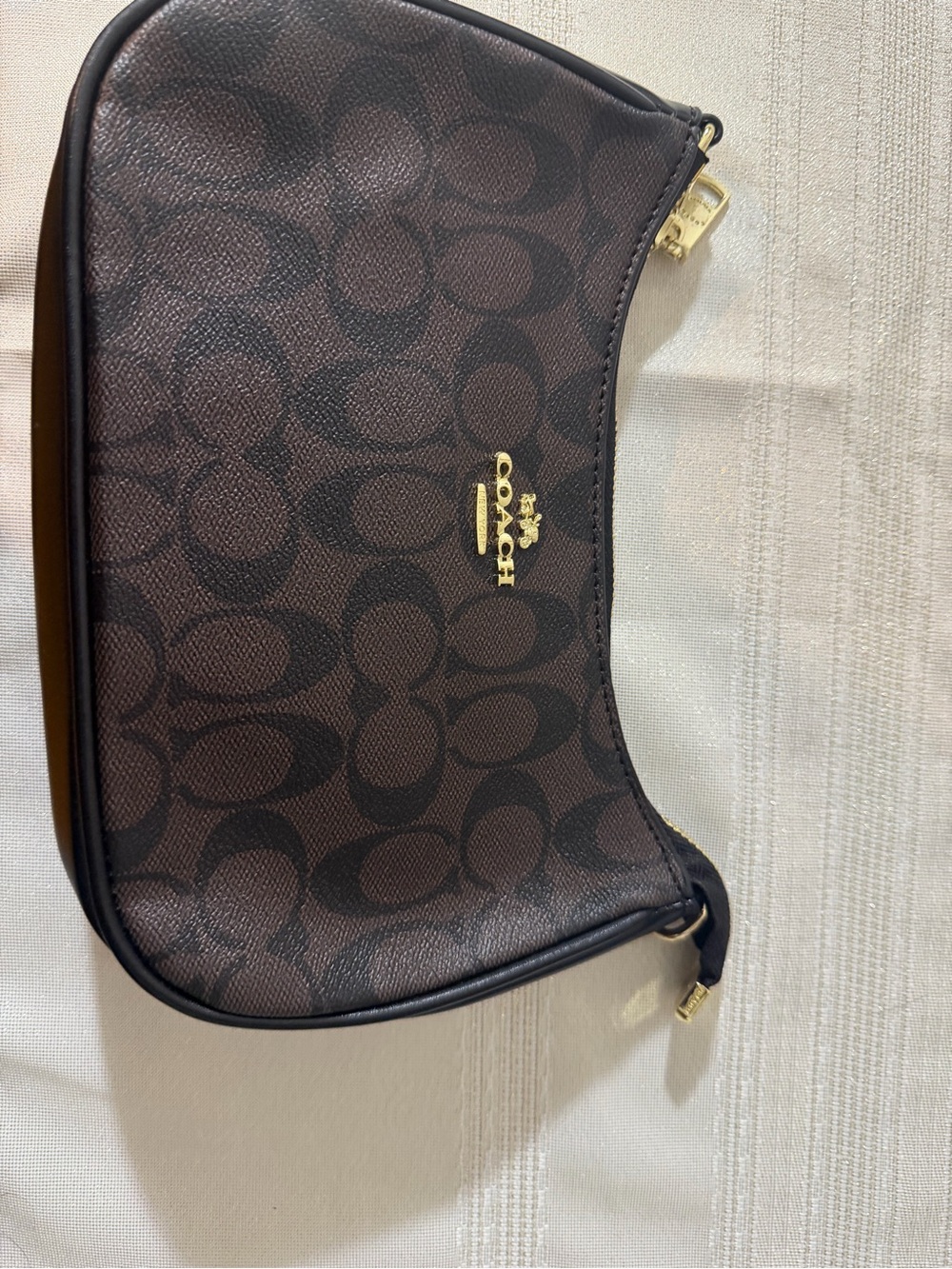 Coach Brown Signature Pattern Mini Crossbody with Gold Accent